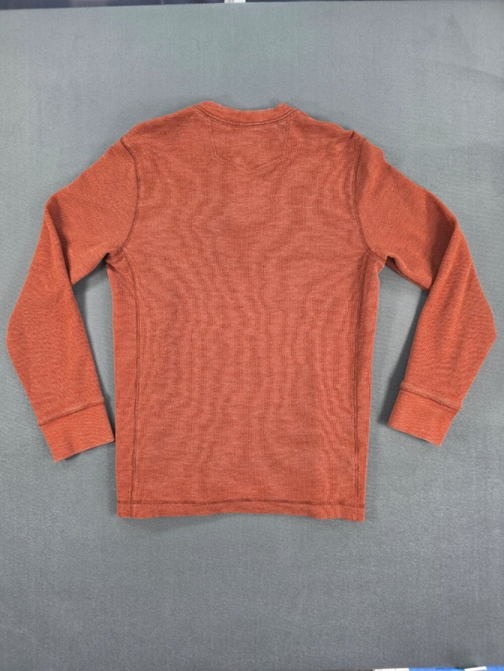 Eddie Bauer Men's Medium Henley Shirt Rust Waffle Knit Long Sleeve - Picture 7 of 8
